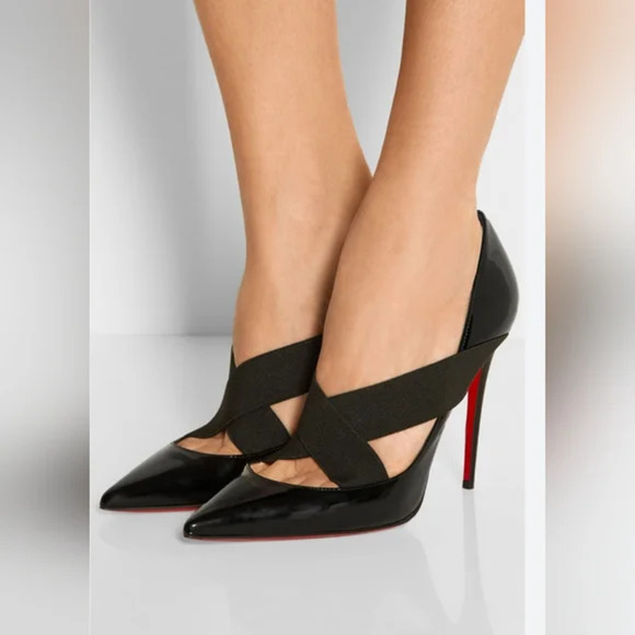 Christian Louboutin Patent Leather & Elastic Sharpstagram Pumps Black Women's 6 - Picture 1 of 8